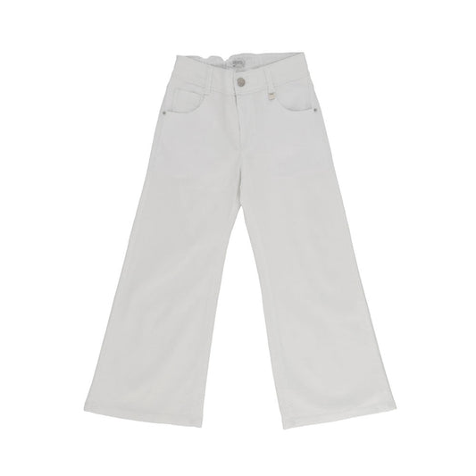 Pantalón Coqueta para niña de algodón blanco con pierna ancha