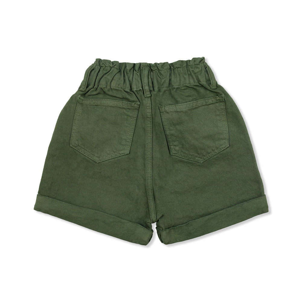 Short Coqueta para niña en algodón verde con pretina elástica
