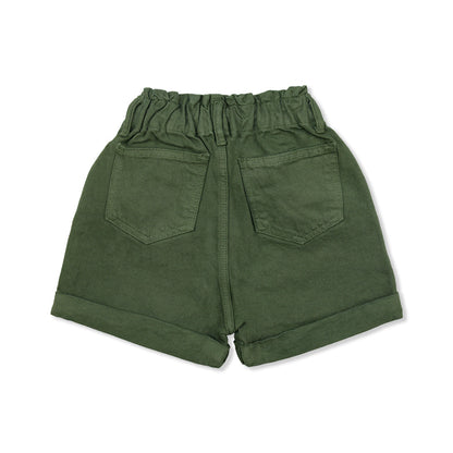 Short Coqueta para niña en algodón verde con pretina elástica