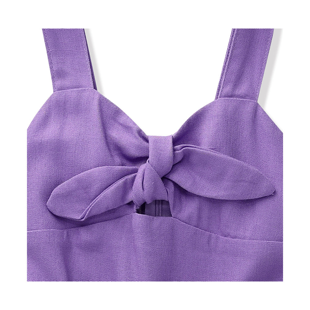 Jumper Coqueta para niña de rayón en  lila con moño y cinturón