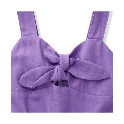 Jumper Coqueta para niña de rayón en  lila con moño y cinturón