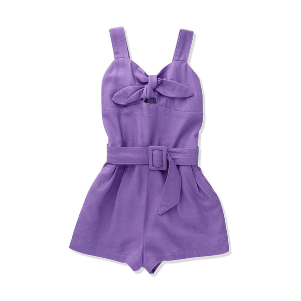 Jumper Coqueta para niña de rayón en  lila con moño y cinturón