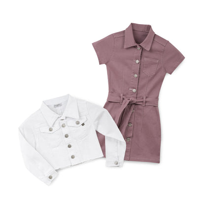 Vestido Coqueta para niña de algodón rosa con botones y cinturón