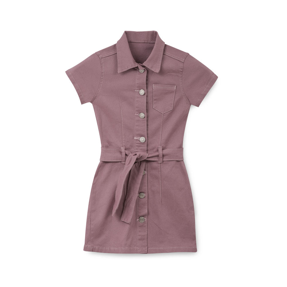 Vestido Coqueta para niña de algodón rosa con botones y cinturón
