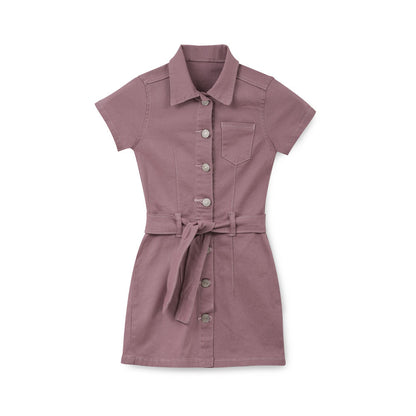 Vestido Coqueta para niña de algodón rosa con botones y cinturón