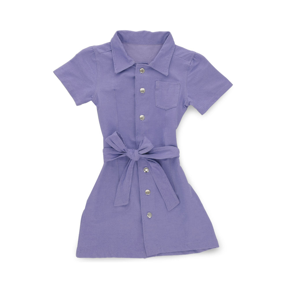 Vestido Coqueta para niña de algodón lila con botones y cinturón