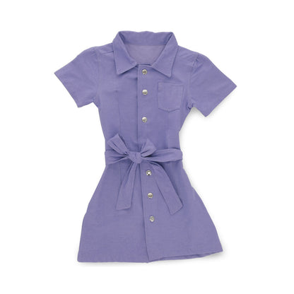 Vestido Coqueta para niña de algodón lila con botones y cinturón