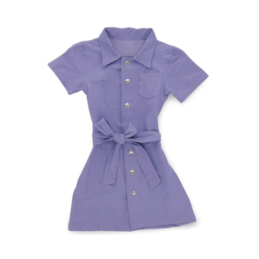 Vestido Coqueta para niña de algodón lila con botones y cinturón