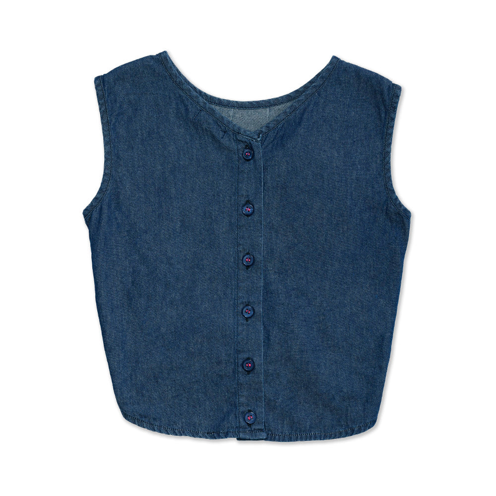 Blusa Coqueta para niña en algodón azul marino con lentejuela