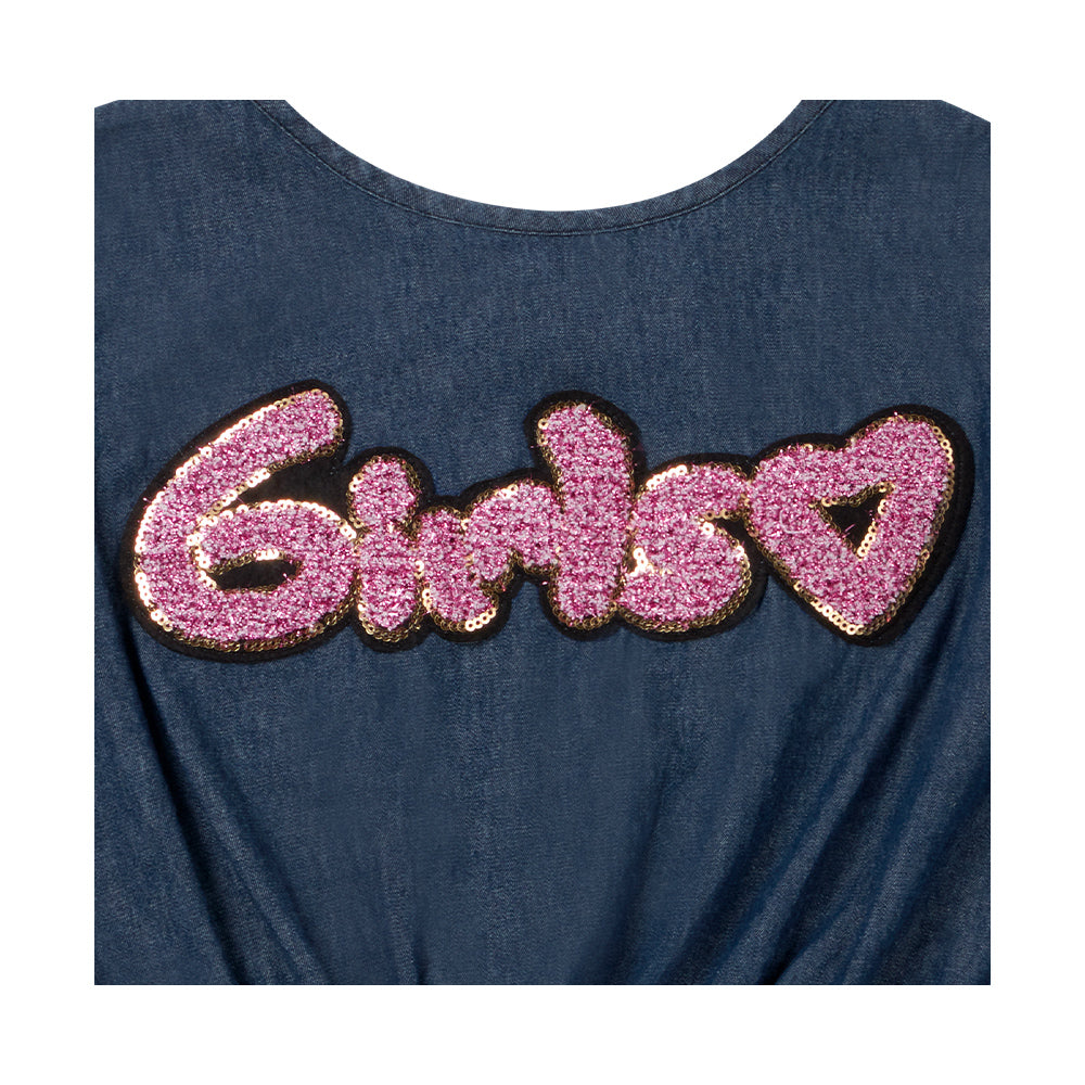 Blusa Coqueta para niña en algodón azul marino con lentejuela