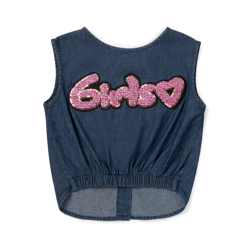 Blusa Coqueta para niña en algodón azul marino con lentejuela