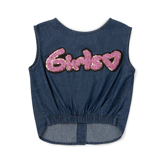 Blusa Coqueta para niña en algodón azul marino con lentejuela