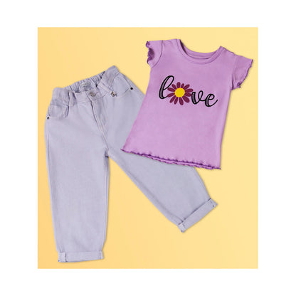 Playera Coqueta para niña de poliéster lila con estampado de flor