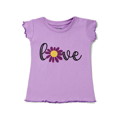 Playera Coqueta para niña de poliéster lila con estampado de flor