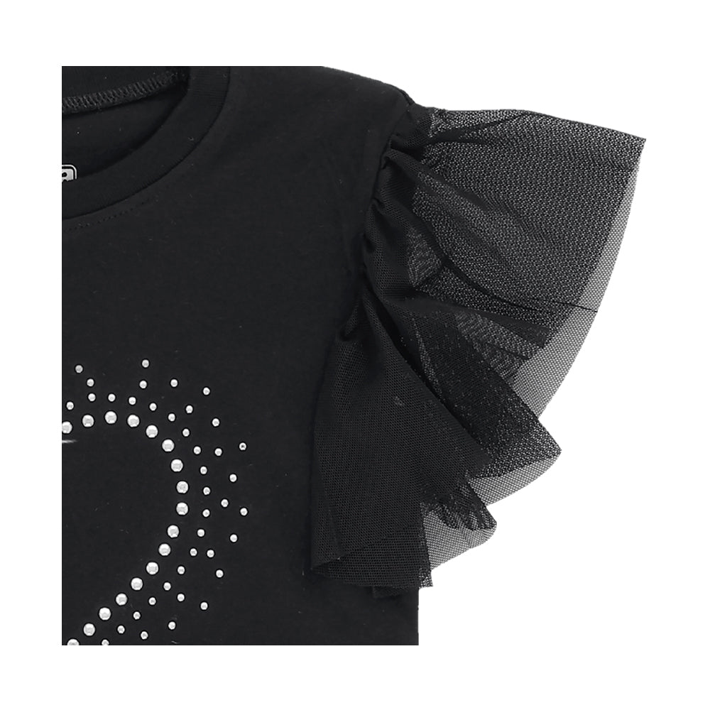 Blusa Coqueta para niña de algodón negro con manga de holanes