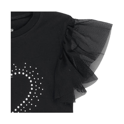 Blusa Coqueta para niña de algodón negro con manga de holanes