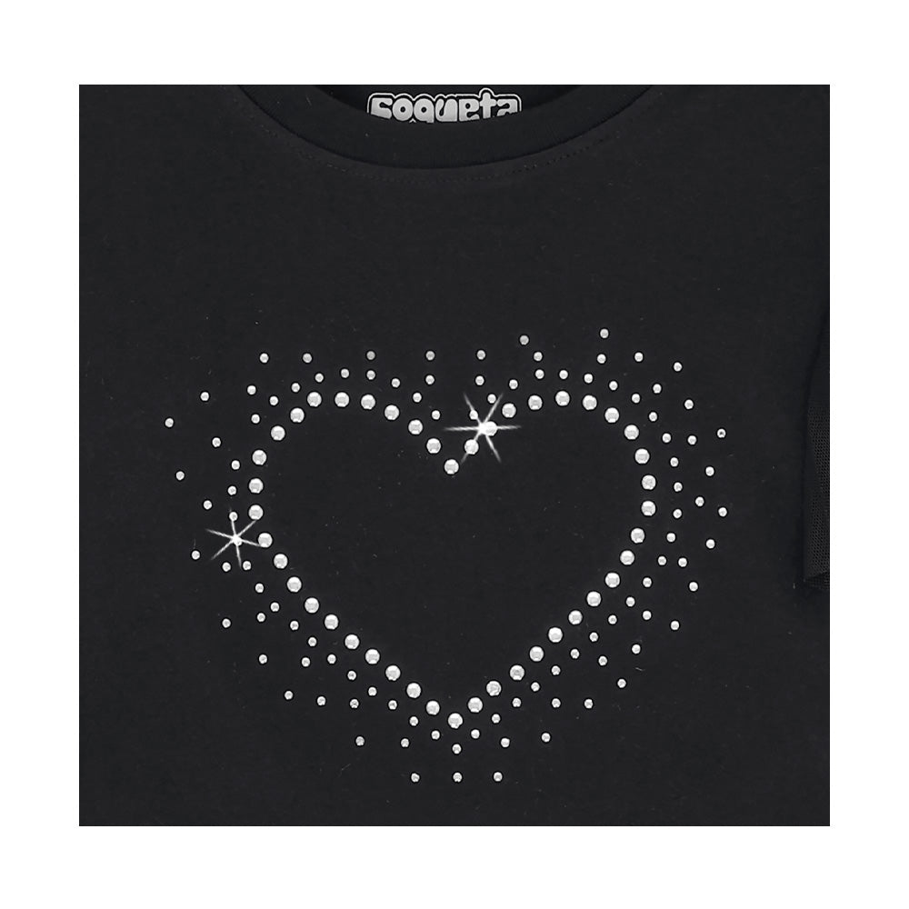 Blusa Coqueta para niña de algodón negro con manga de holanes