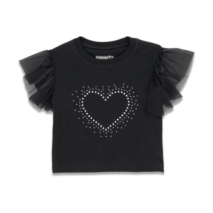 Blusa Coqueta para niña de algodón negro con manga de holanes