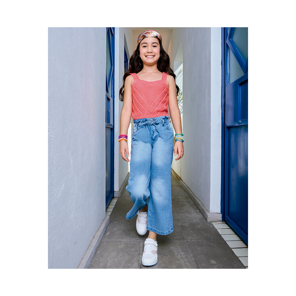 Blusa Coqueta para niña de acrílico en  rosa con tejido texturizado