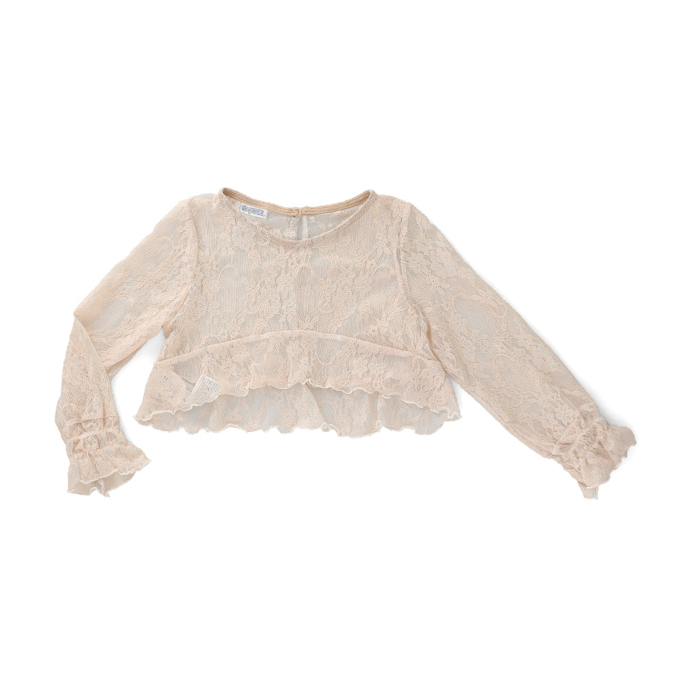 Blusa Coqueta para niña de poliéster en  beige con encaje