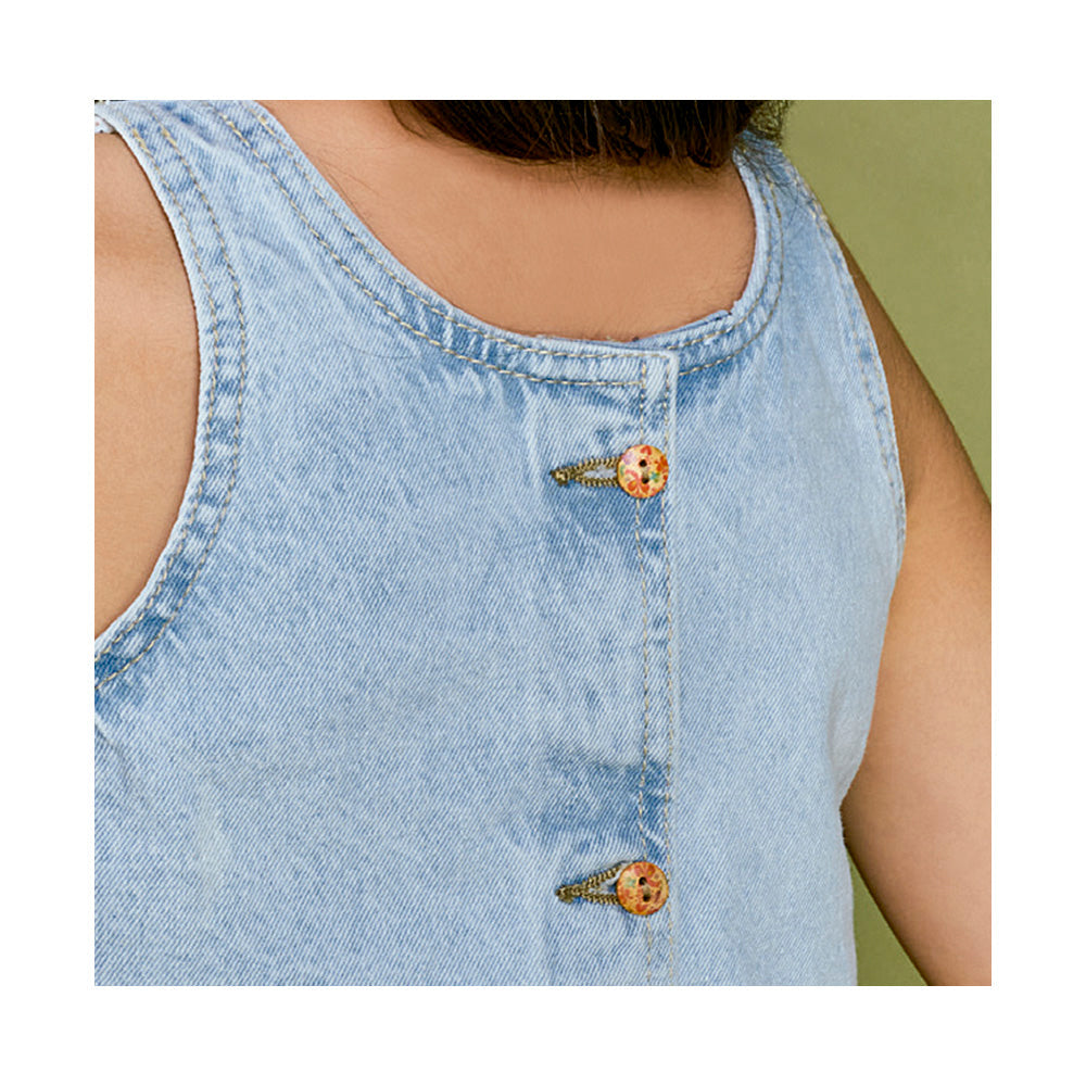 Blusa Coqueta para niña de algodón en  azul con efecto denim