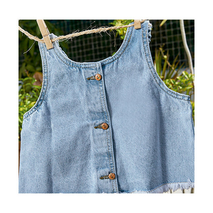 Blusa Coqueta para niña de algodón en  azul con efecto denim