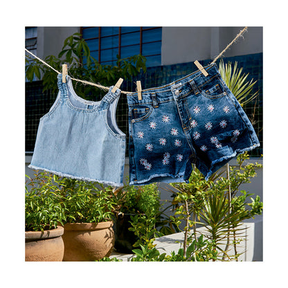 Blusa Coqueta para niña de algodón en  azul con efecto denim