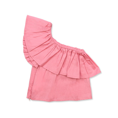 Blusa Coqueta para niña de poliéster en  rosa con pliegue asimétrico