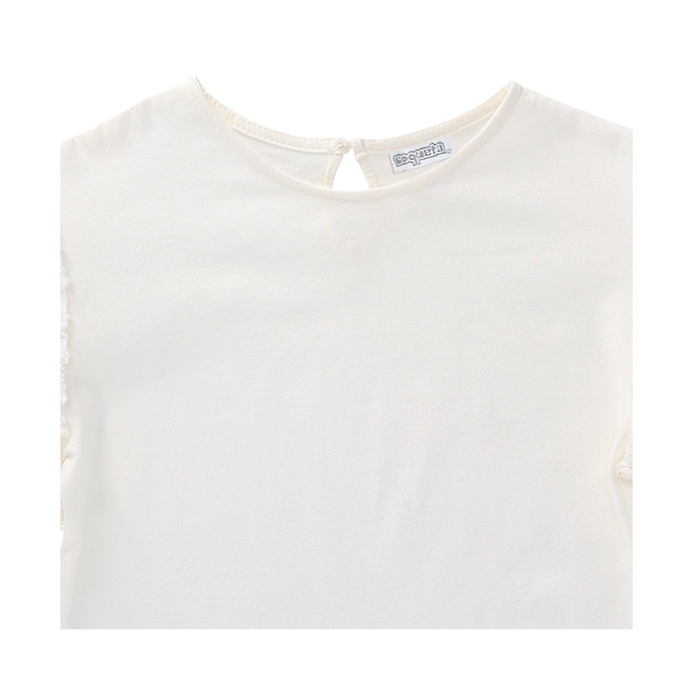 Playera Coqueta para niña en algodón blanco con mangas acampanadas