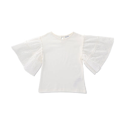 Playera Coqueta para niña en algodón blanco con mangas acampanadas