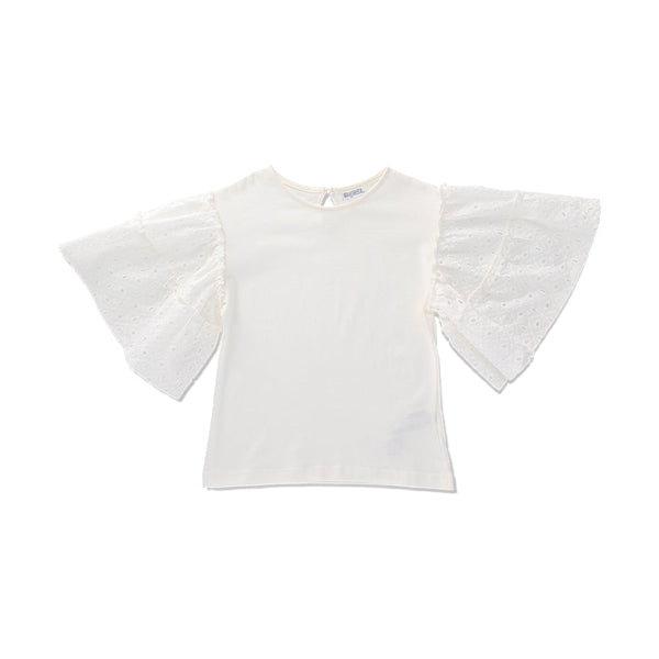 Playera Coqueta para niña en algodón blanco con mangas acampanadas