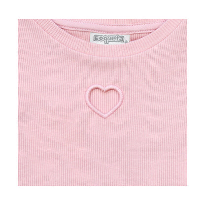 Playera Coqueta para niña en algodón rosa con detalle de corazón