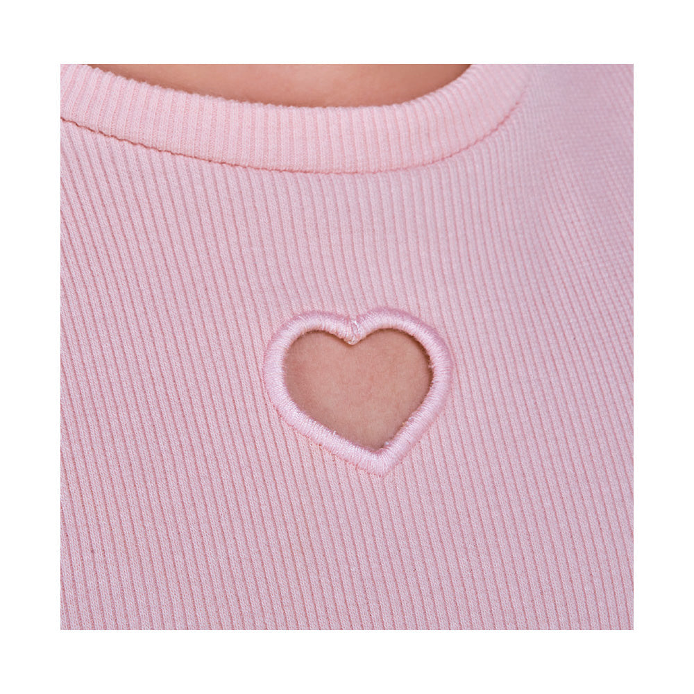 Playera Coqueta para niña en algodón rosa con detalle de corazón
