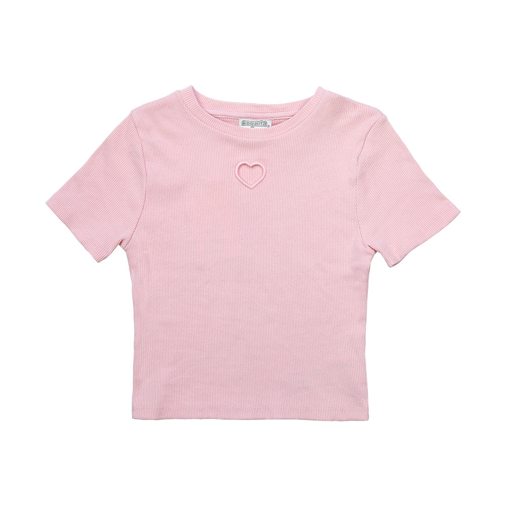 Playera Coqueta para niña en algodón rosa con detalle de corazón