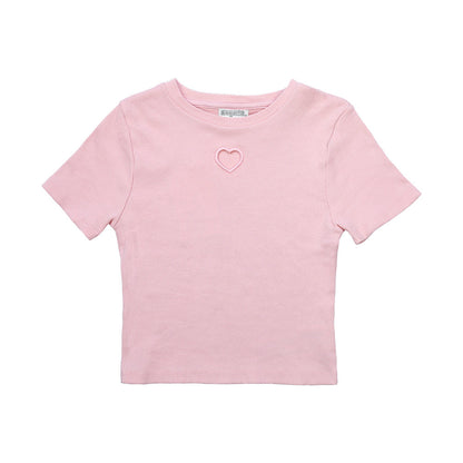 Playera Coqueta para niña en algodón rosa con detalle de corazón