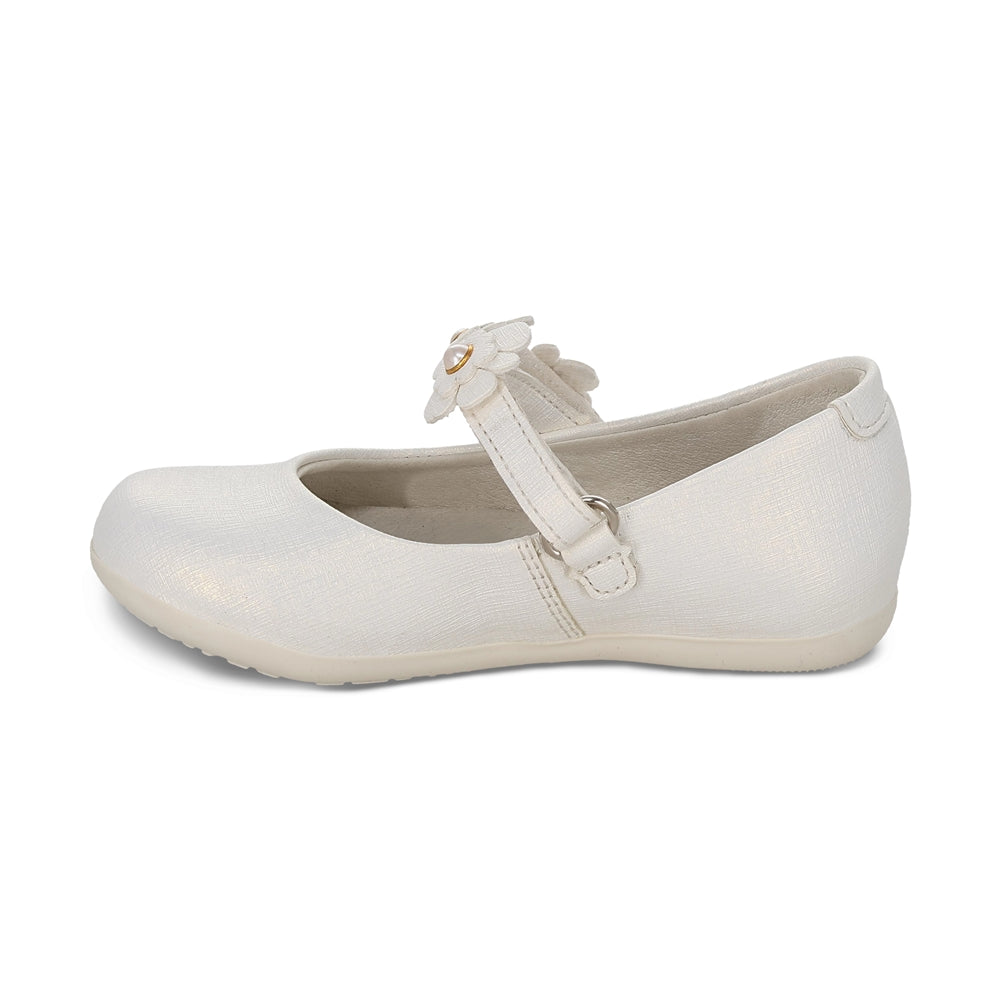 Balerina Coqueta para niña en sintético perla Elisa con detalles de flores.