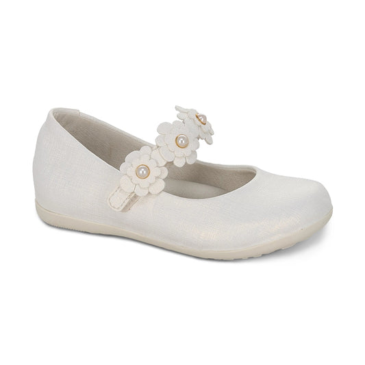 Balerina Coqueta para niña en sintético perla Elisa con detalles de flores.