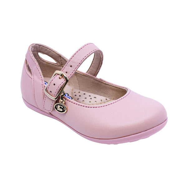 BALERINA COQUETA PARA NIÑA COLOR ROSA DE PIEL ELISA CON HEBILLA