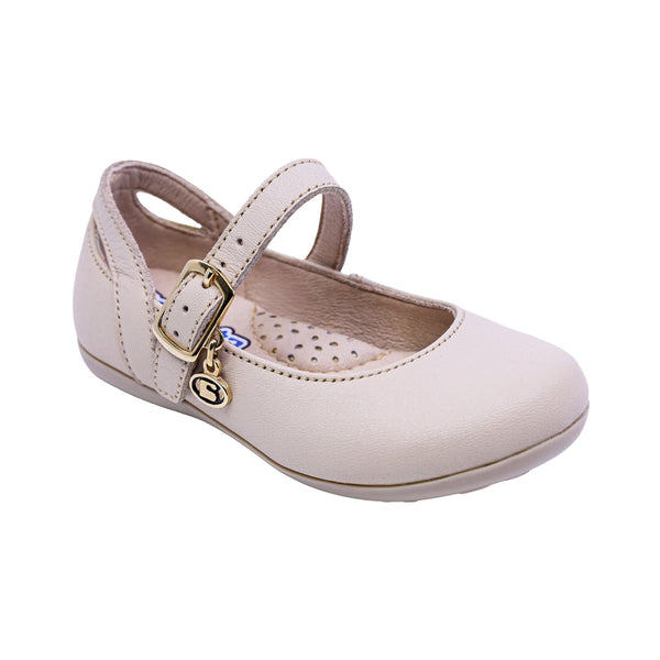 BALERINA COQUETA PARA NIÑA COLOR BEIGE DE PIEL ELISA CON HEBILLA