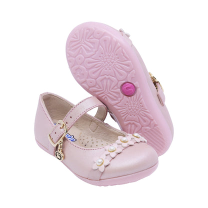 BALERINA COQUETA PARA NIÑA COLOR ROSA DE PIEL ELISA CON HEBILLA