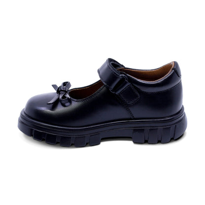 Zapato escolar Coqueta para niña de piel en negro Thunder con moño