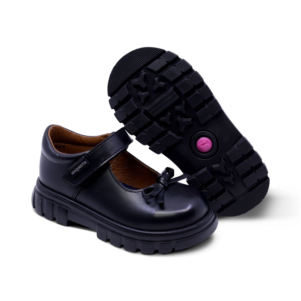 Zapato escolar Coqueta para niña de piel en negro Thunder con moño