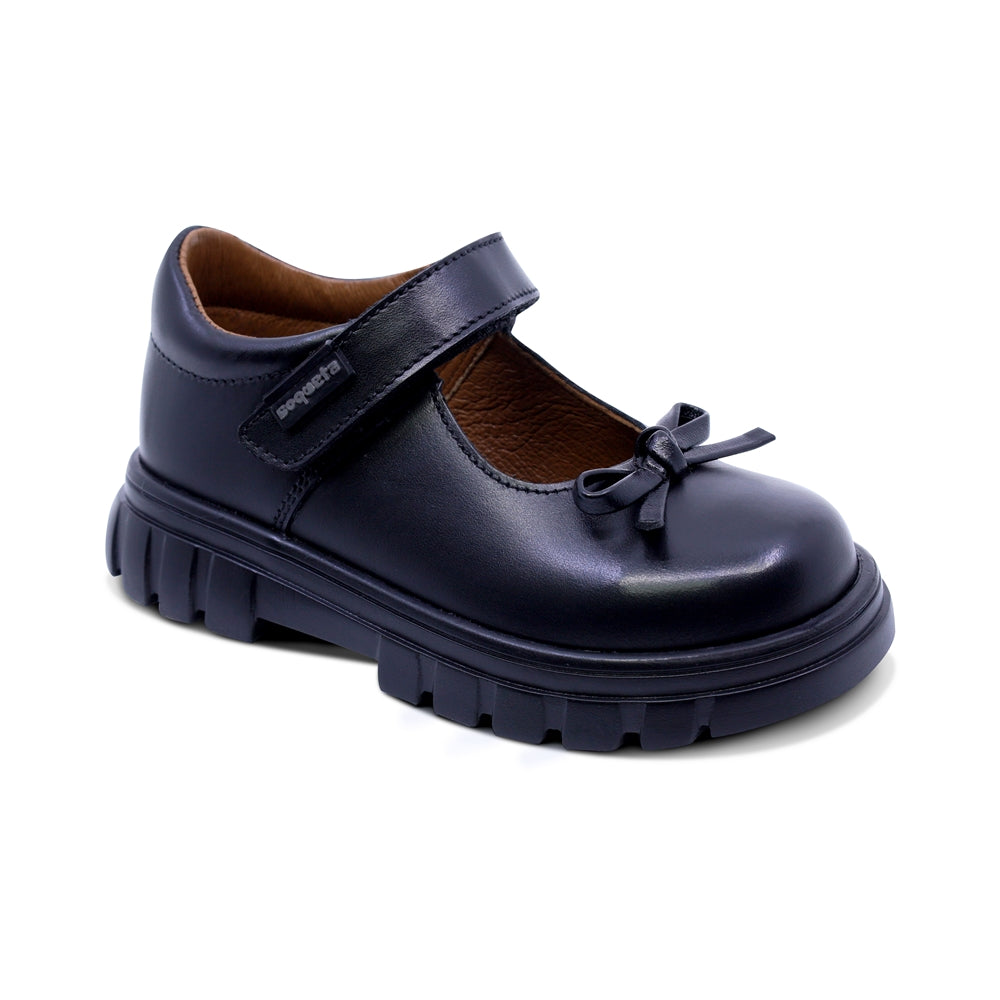 Zapato escolar Coqueta para niña de piel en negro Thunder con moño