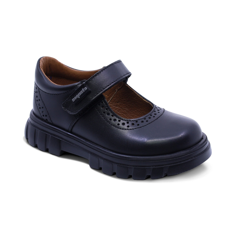 Zapato escolar Coqueta para niña de piel en negro Thunder con detalle perforado