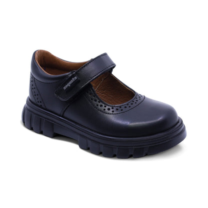 Zapato escolar Coqueta para niña de piel en negro Thunder con detalle perforado