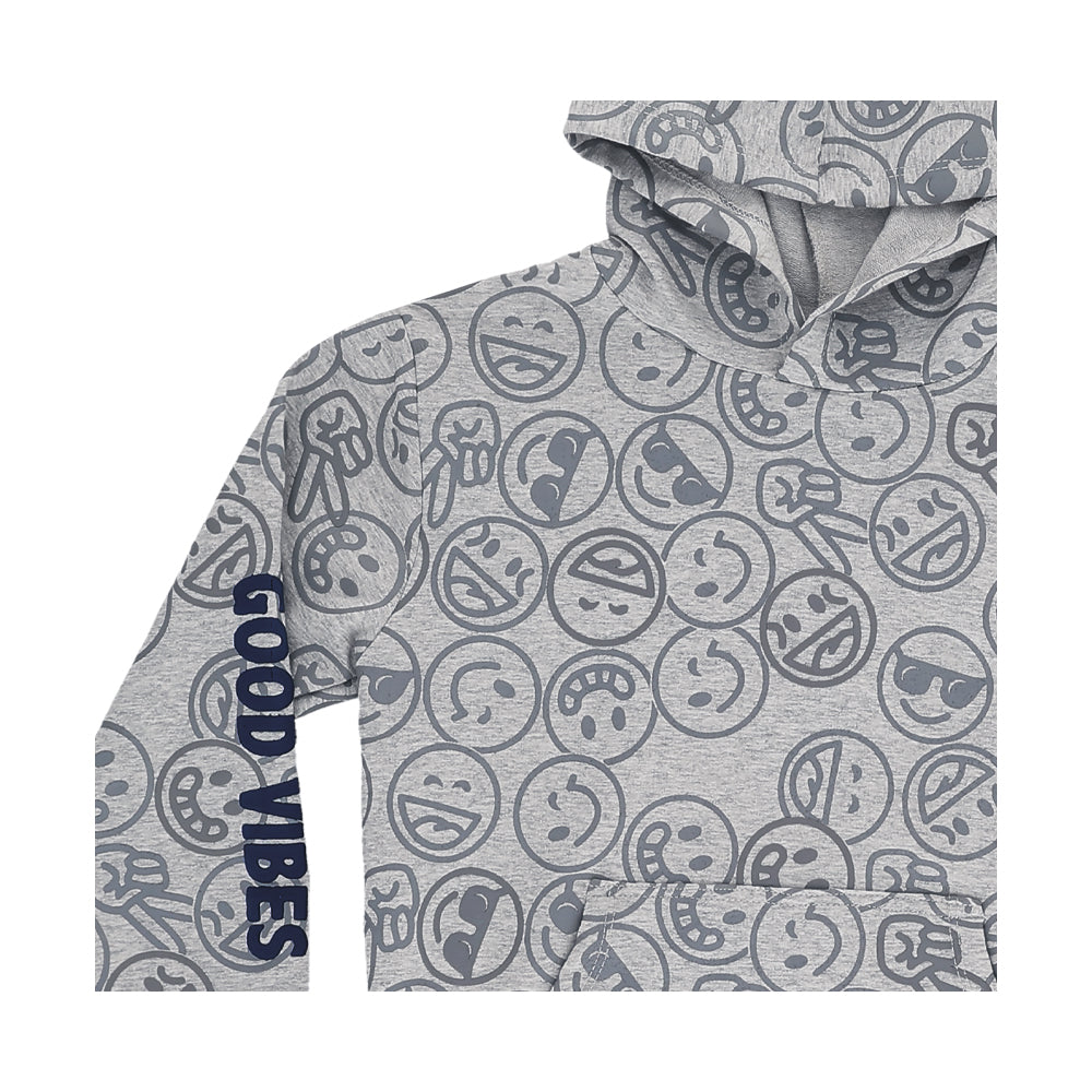 Sudadera Audaz para niño poliéster gris con estampado de emojis