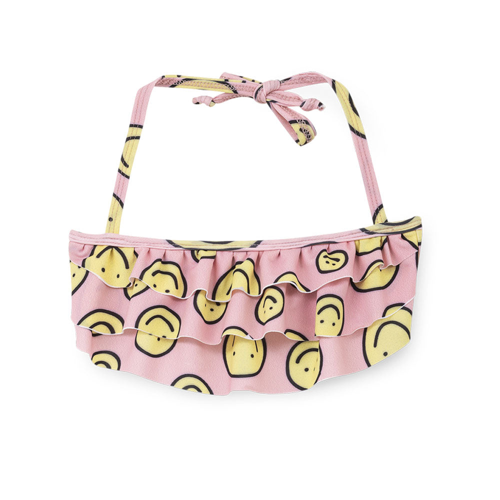 Bikini Coqueta para niña de poliéster rosa con estampado de caritas