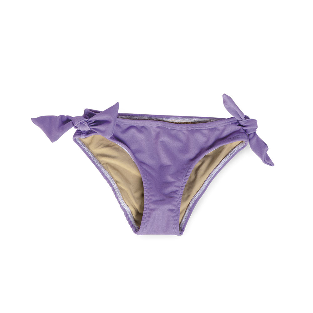 Bikini Coqueta para niña de poliéster lila con estampado de caritas