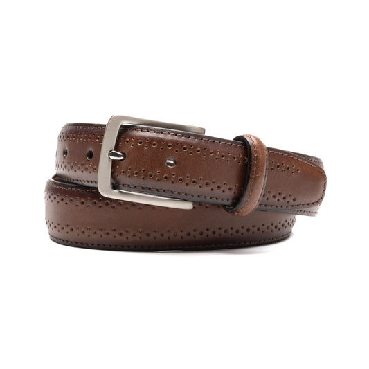 Cinturón Quirelli para Hombre con Acabado Almenillado Estilo 130102 Café
