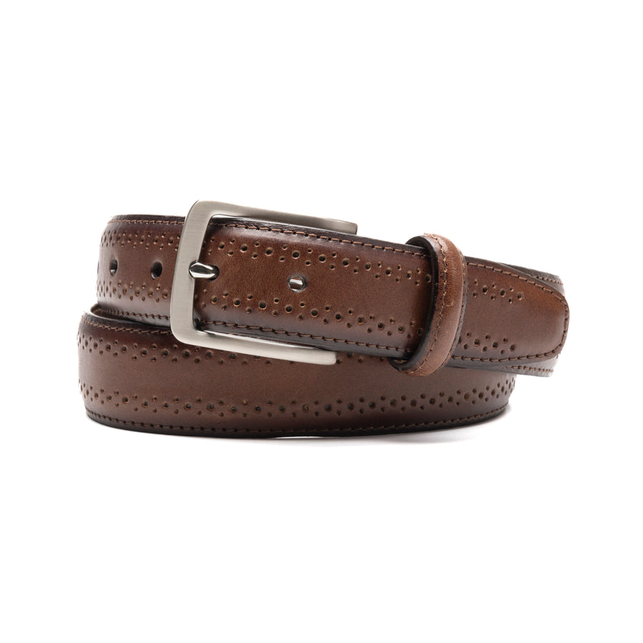 Cinturón Quirelli para Hombre con Acabado Almenillado Estilo 130102 Café